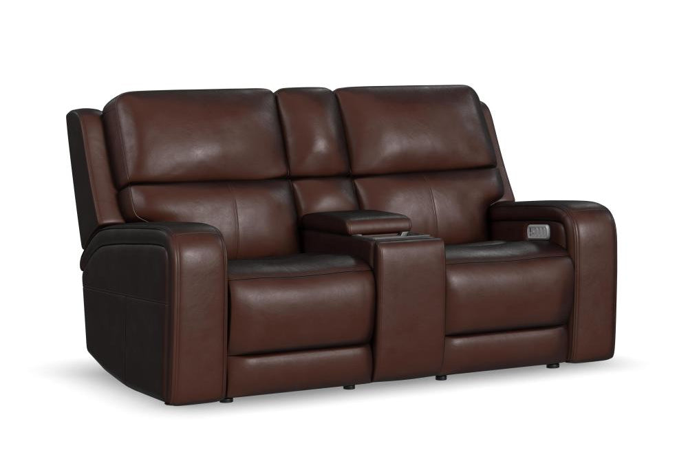 Oasis Power Reclining Loveseat with Console, Power Headrests, Lumbar, Heat & Massage - Brown